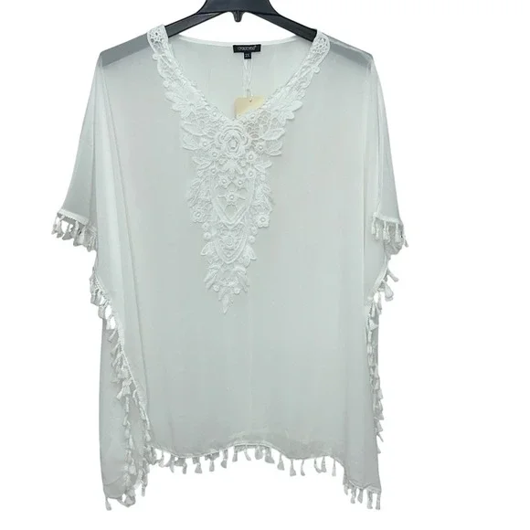 CPOKRTWSO Womens White Crochet Beach Swimsuit Coverup Size‎ 2X - Picture 9 of 9